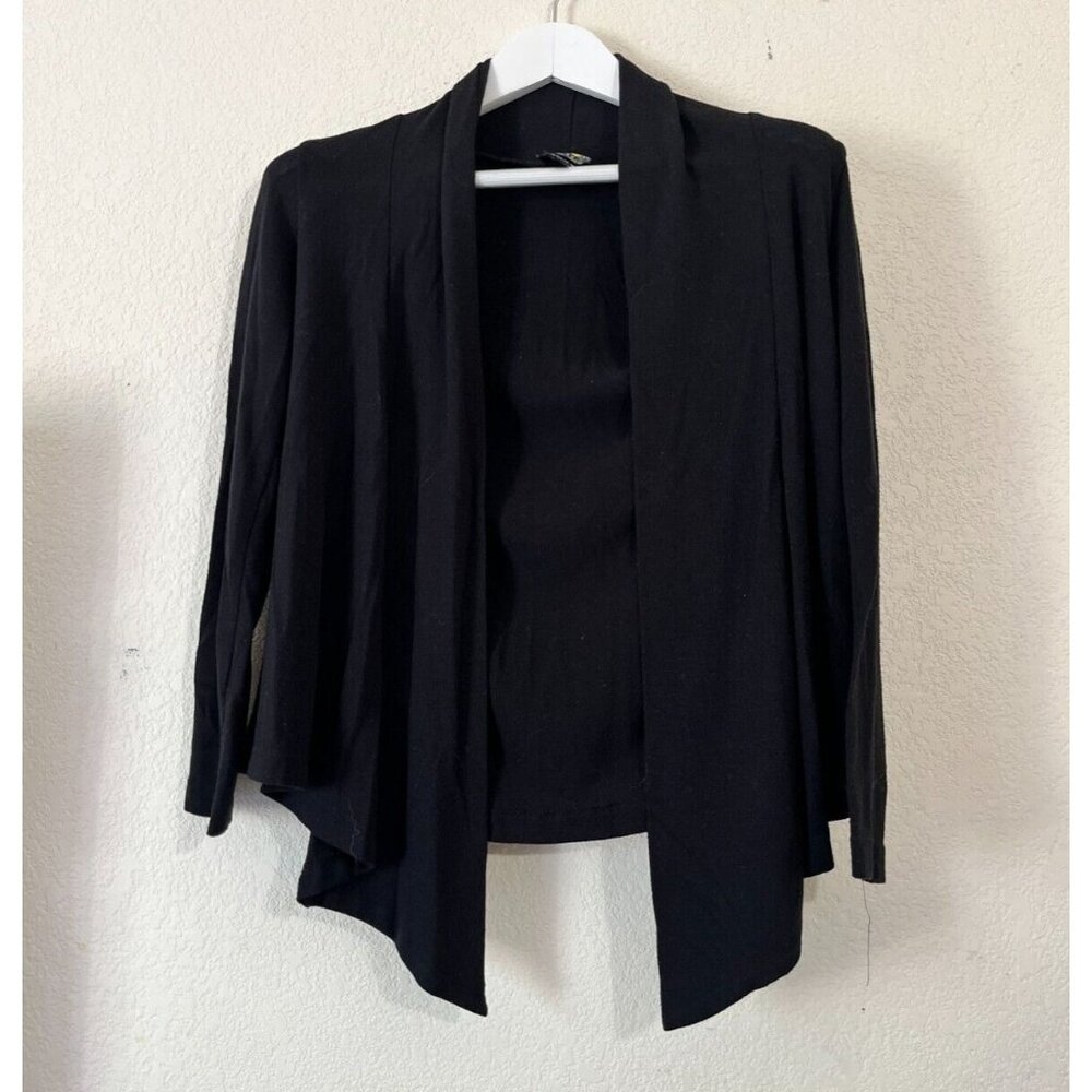 Citron 3.33 Womens Waterfall Front Cardigan Sweater Size PM Black Lightweight